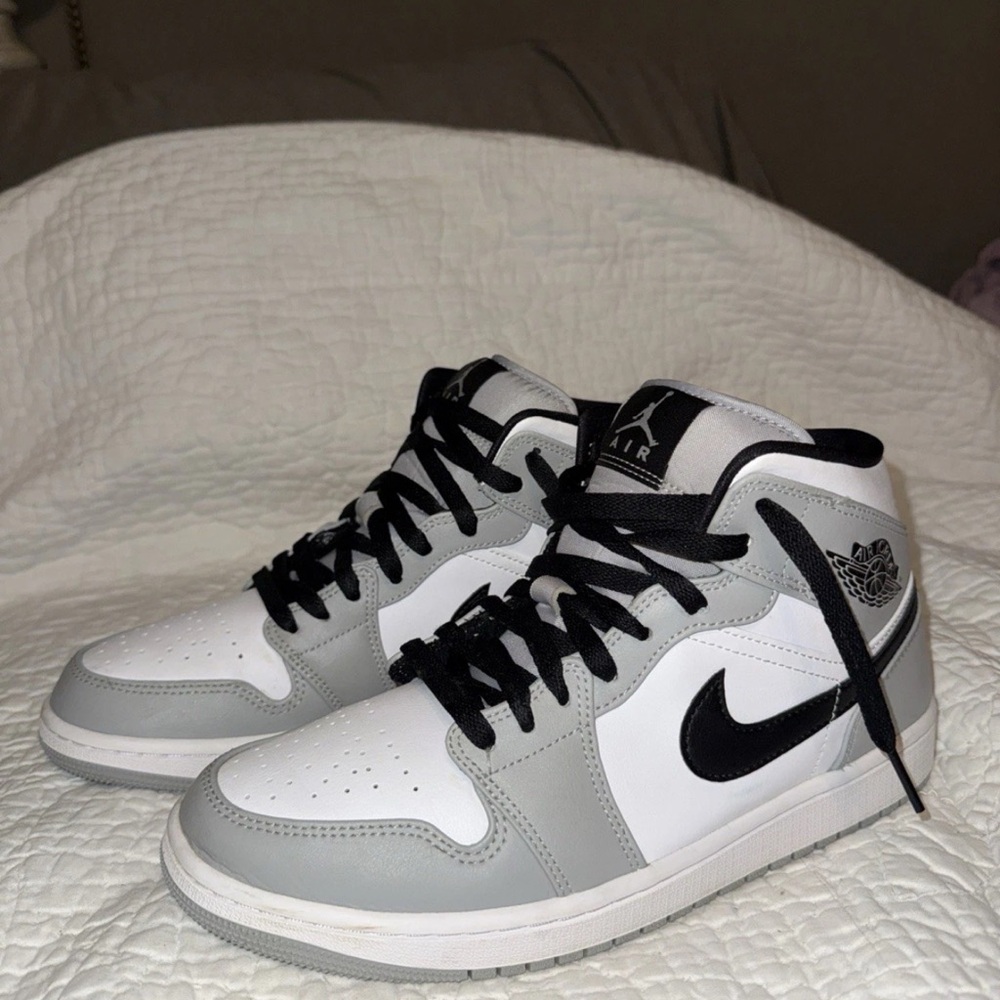 Nike Air Jordan 1 Mid White and Gray with Black Accents